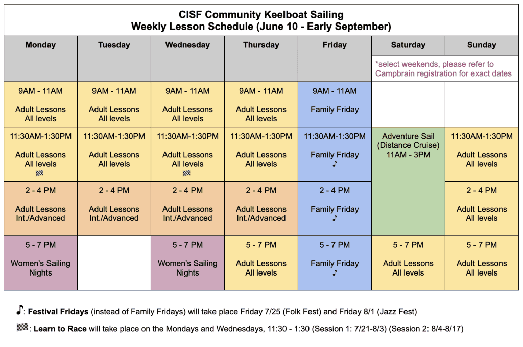 Sailing Lesson Calendar